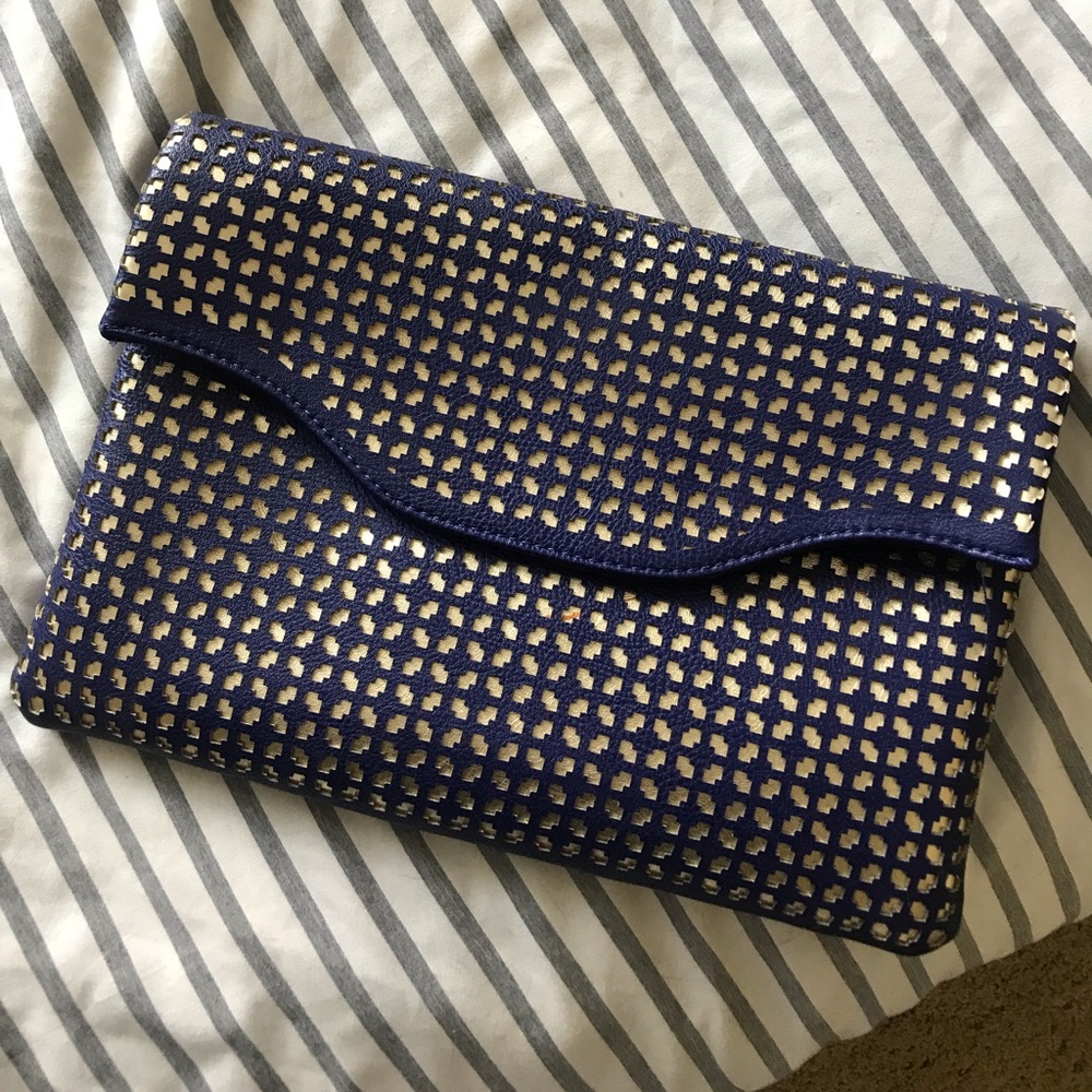 Royal blue & gold clutch